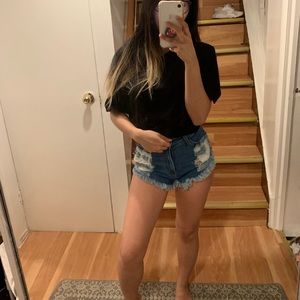 Fashionnova medium blue distressed shorts